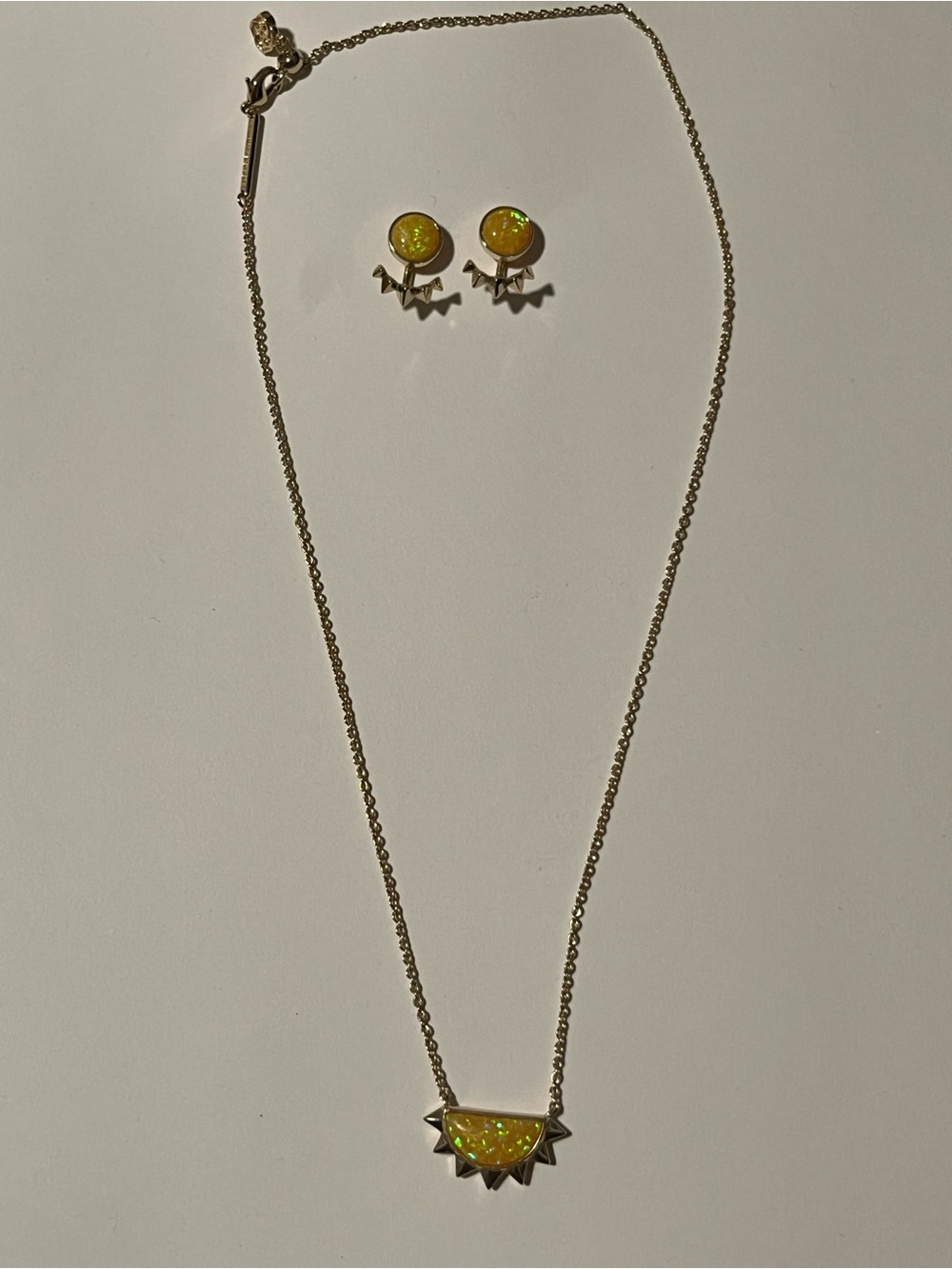 Kendra Scott Gold-Tone Yellow Opal Sunburst Necklace and Stud Earrings